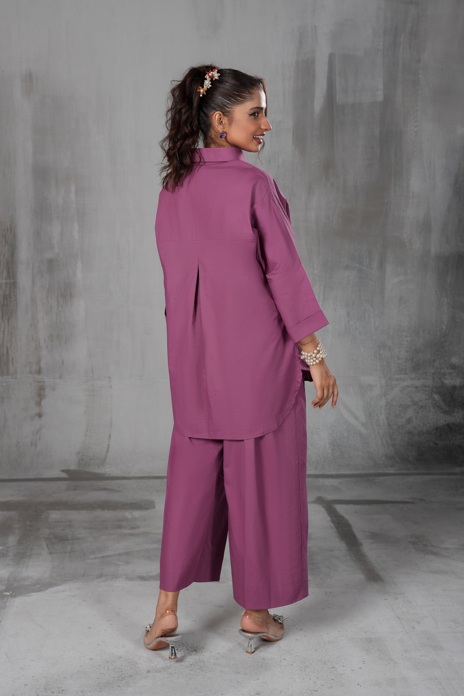 Smoky Lavender lavender two-piece suit by ARSHAÉ, styled view 2