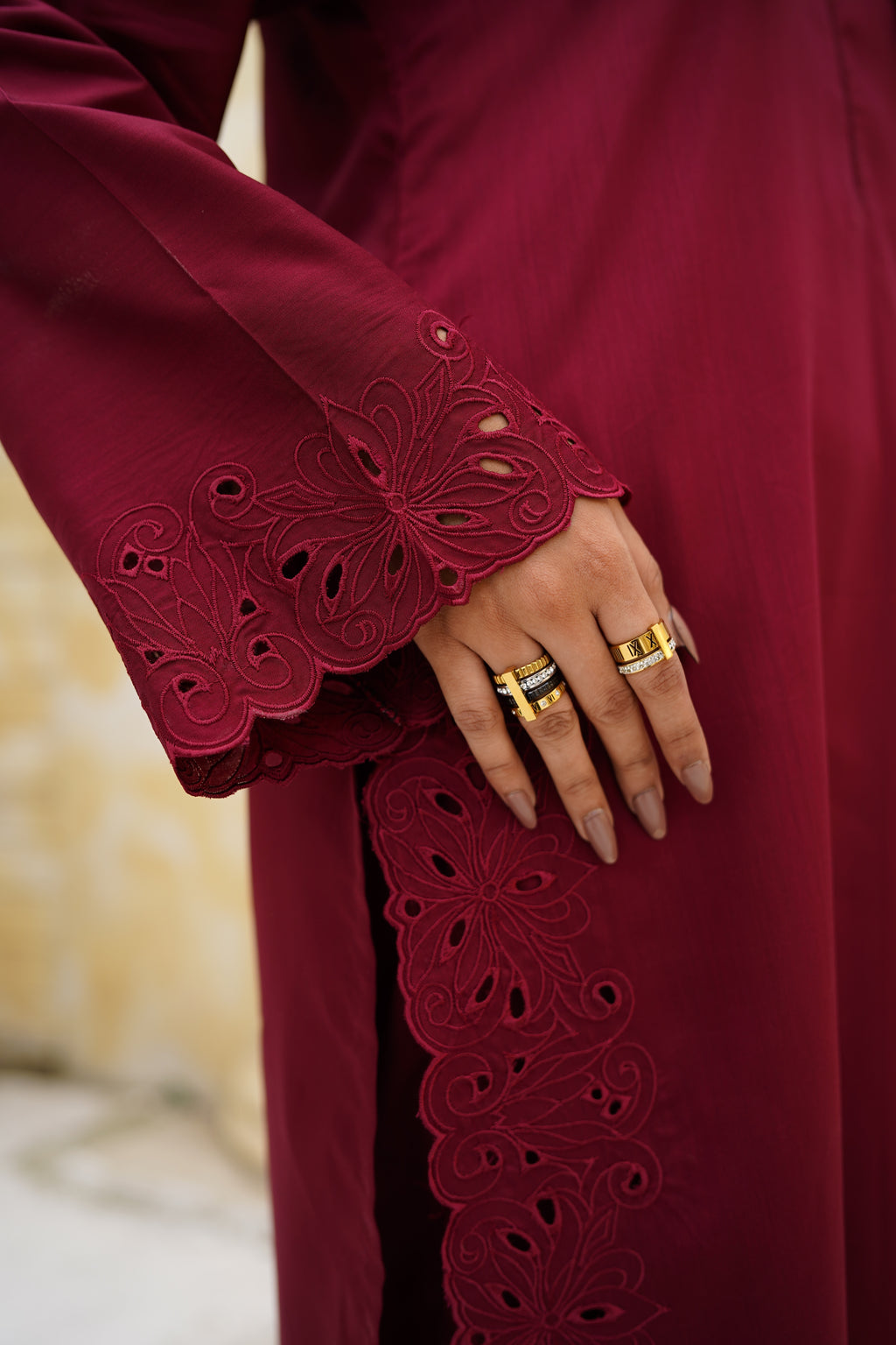 Crimson Dusk deep maroon silk-blend suit by ARSHAÉ, styled view 3