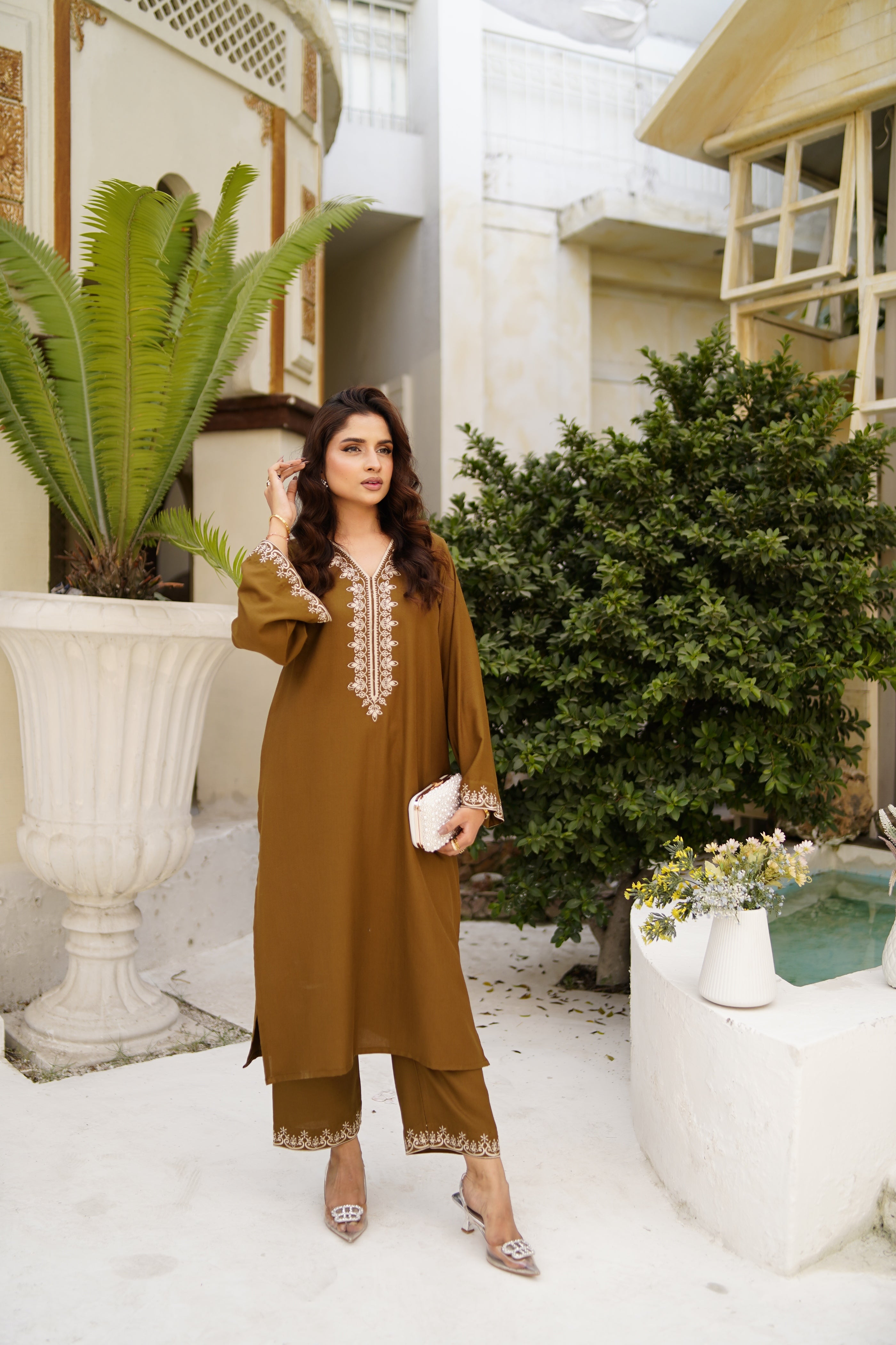 Mustard Olive Dhanak Marina fabric texture and warm tone detail by ARSHAÉ