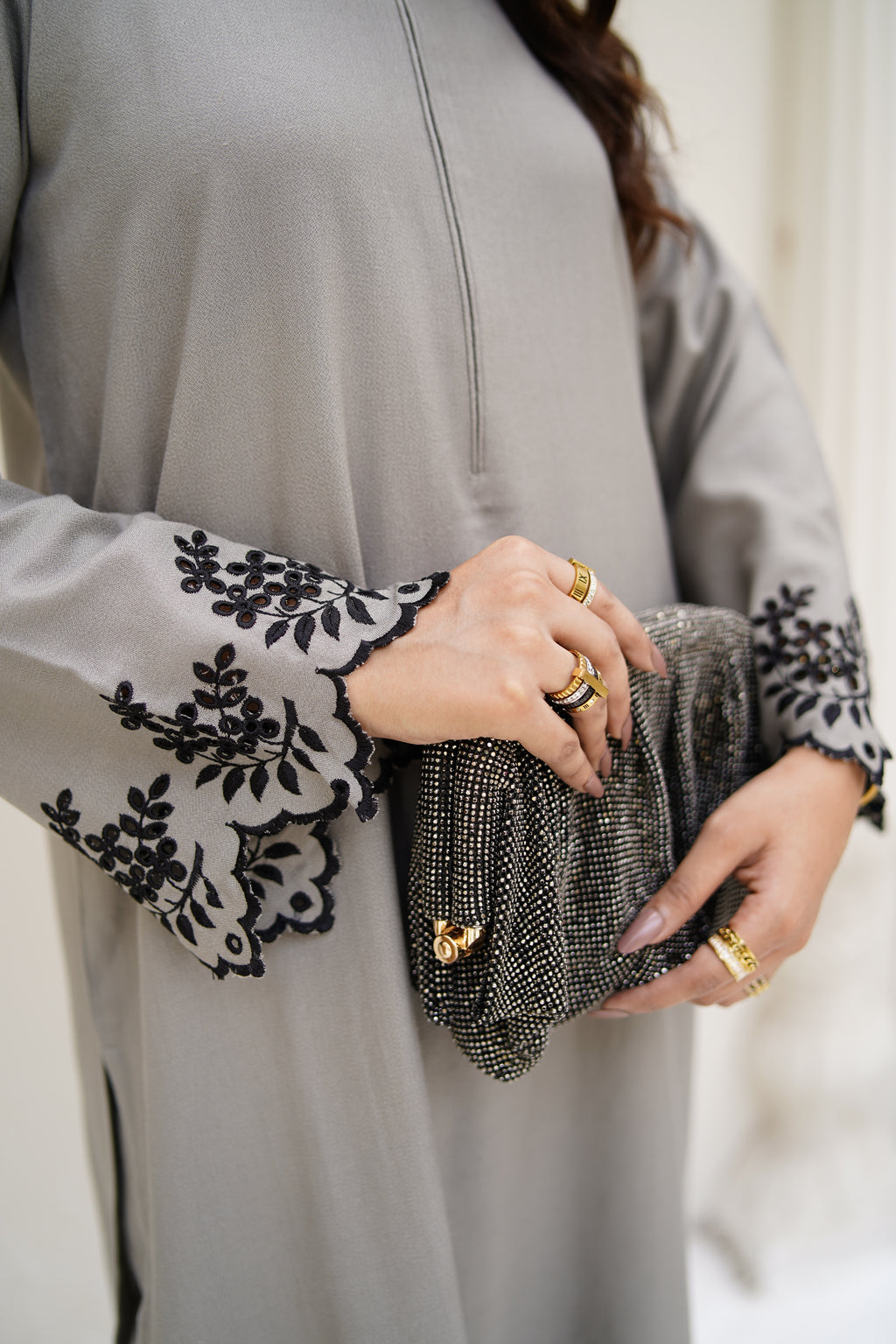 Grey Mirage grey Dhanak Marina fabric texture and drape detail by ARSHAÉ