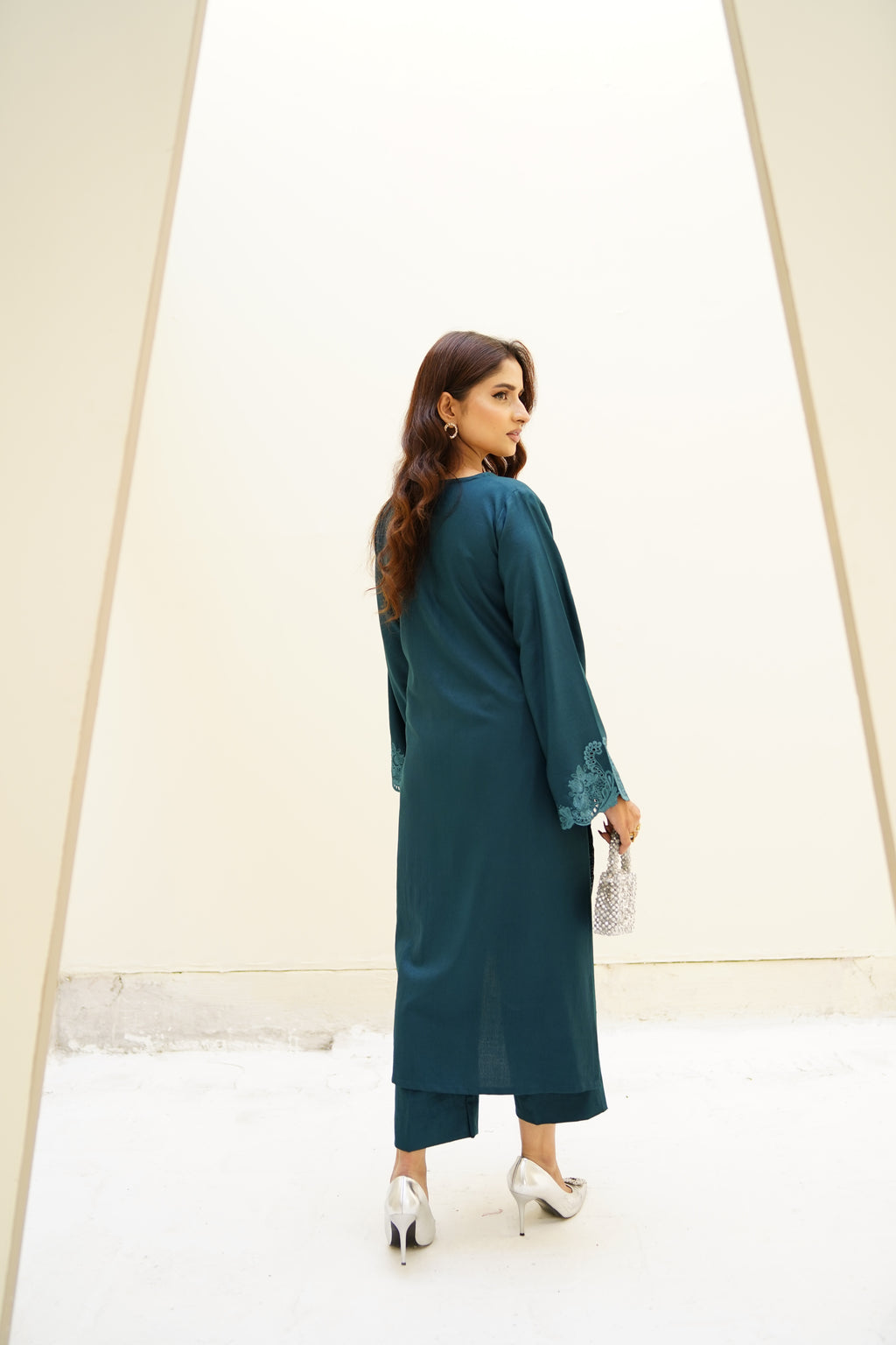 Mystic Teal Dhanak Marina fabric texture and drape detail by ARSHAÉ