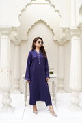 Mid Night Bloom midnight blue embroidered viscose-silk three-piece suit by ARSHAÉ, front view