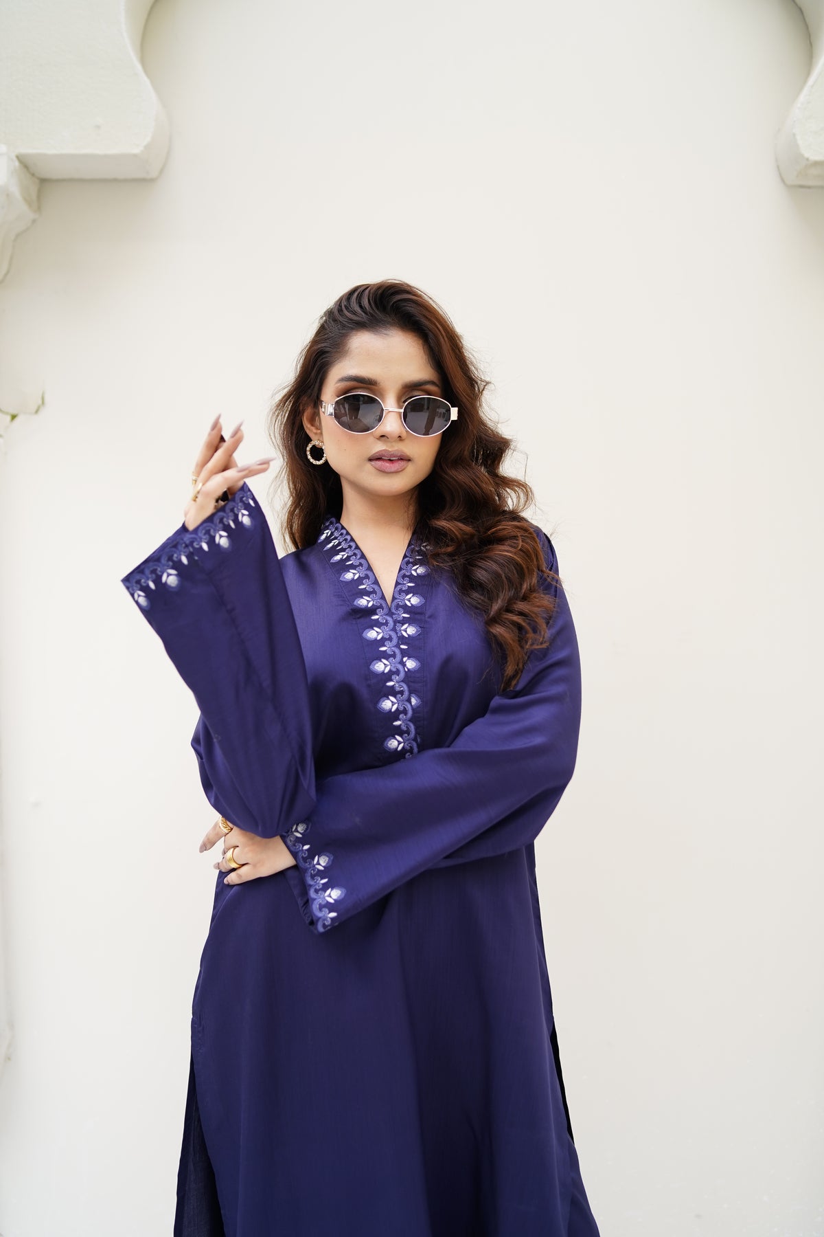 Mid Night Bloom midnight blue viscose-silk suit by ARSHAÉ, styled view 3