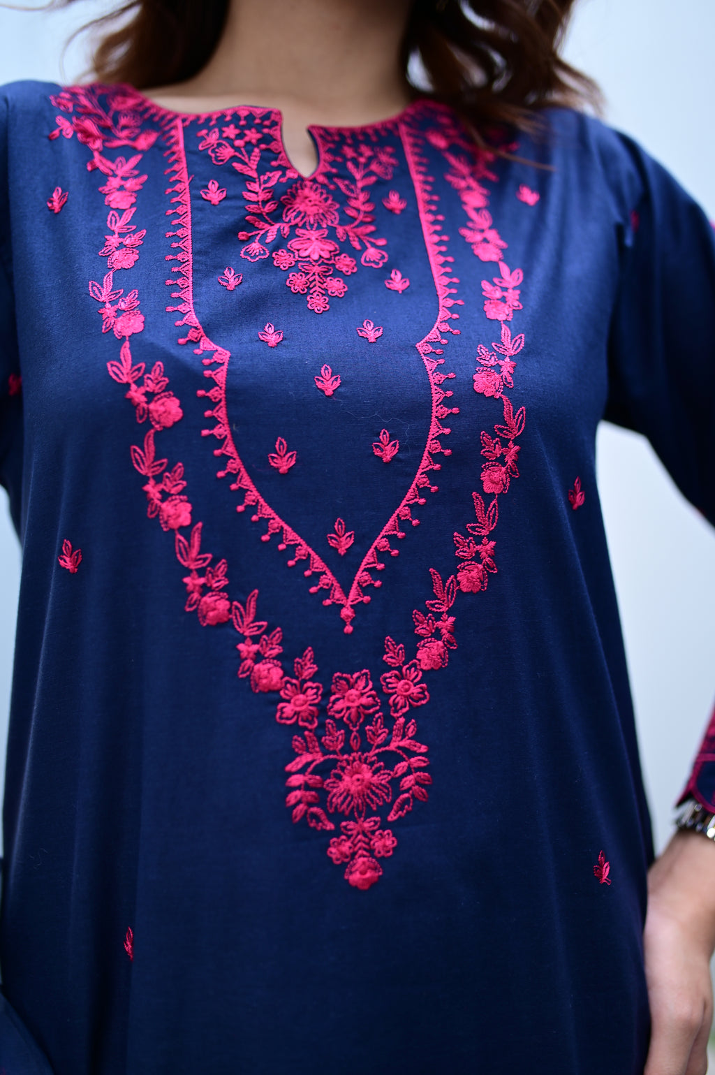 Smoky Blue cambric cotton fabric texture and drape detail by ARSHAÉ