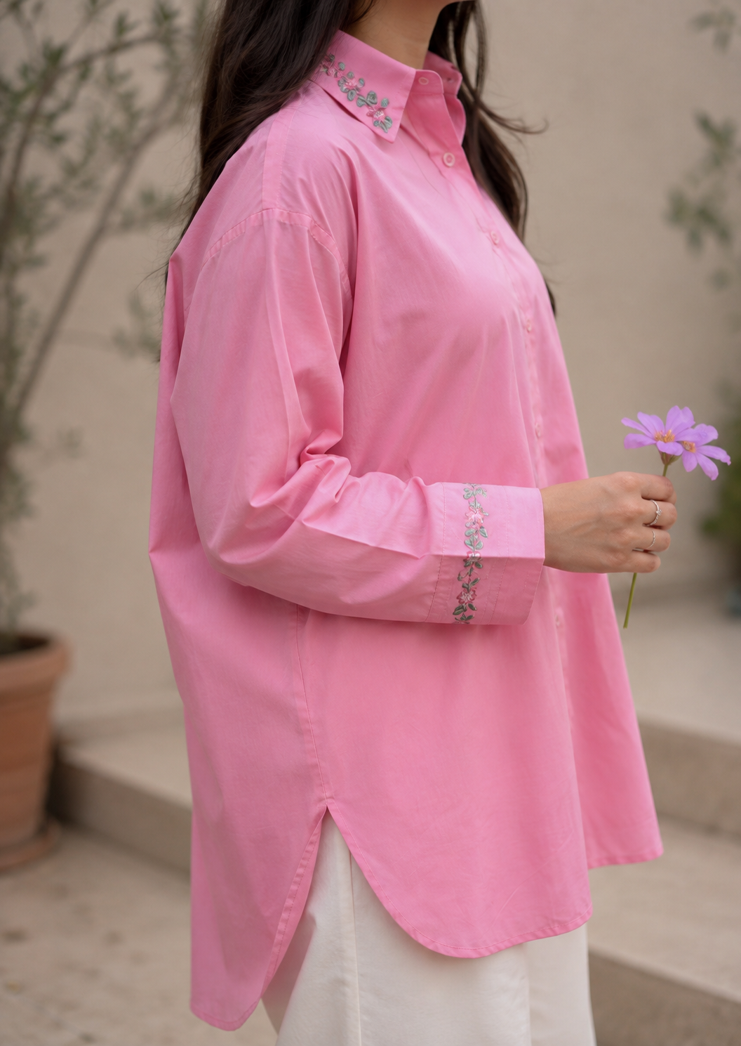 Pink Petal — Embroidered Shirt & Trouser Set