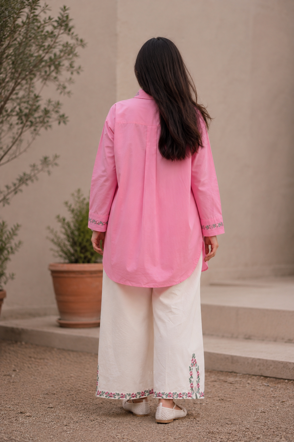 Pink Petal — Embroidered Shirt & Trouser Set
